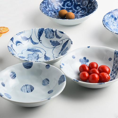 西海波佐見燒日本進口陶瓷餐具染付家用寬口碗小菜盤單只咖喱飯盤