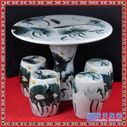 景德鎮(zhèn)手繪山水圖案庭院休閑桌凳院子賞月乘涼陶瓷桌子凳子