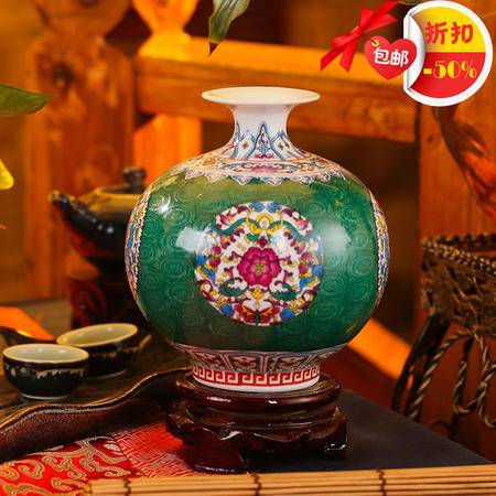 景德鎮(zhèn)陶瓷器 仿古琺瑯彩瓷石榴瓶花瓶 古玩工藝品家居擺設(shè) 包郵